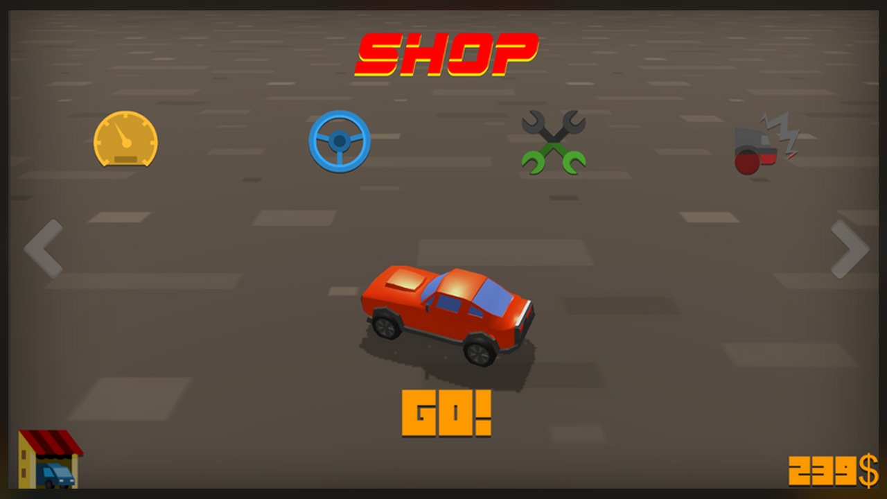 Car Chase vehicle shop and upgrade screen.