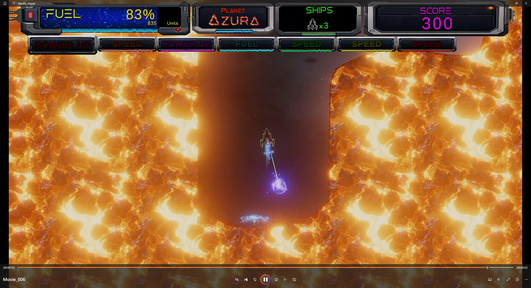 Thrust 2050 Level 3 ship towing the energy orb through an escape shaft on Planet Azura